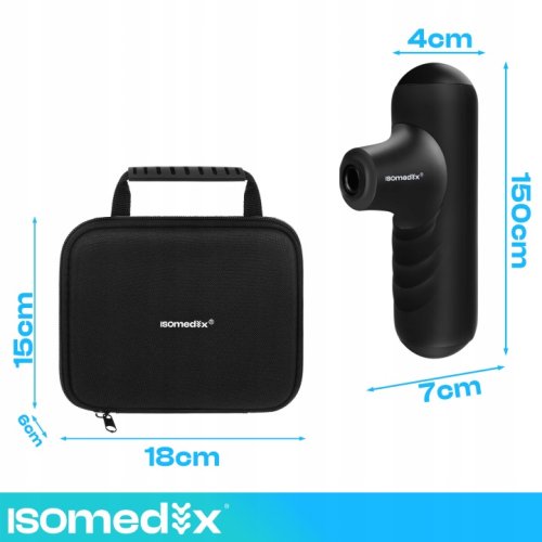 Isomedix 27311 Mini masážní pistole 25 W, 2 x 2500 mAh, 4x nástavec, černá