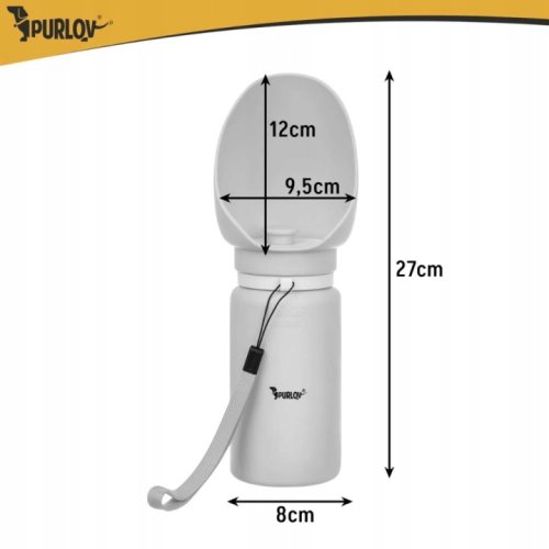 Purlov 27234 Skladateľná fľaša pre psov 550 ml, sivá