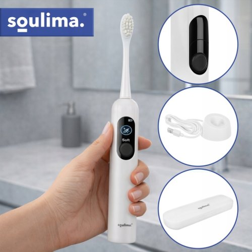 Soulima 26850 Sonický zubní kartáček + 6 hlavic, 90 000 ot./min, bílý