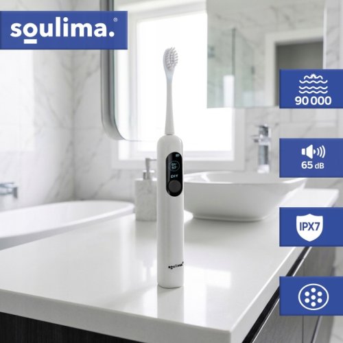 Soulima 26850 Sonický zubní kartáček + 6 hlavic, 90 000 ot./min, bílý