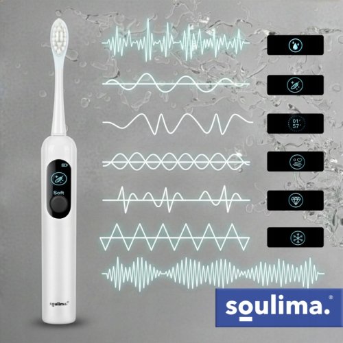 Soulima 26850 Sonický zubní kartáček + 6 hlavic, 90 000 ot./min, bílý