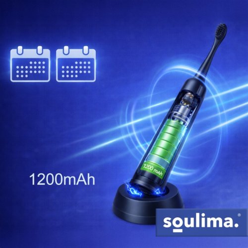 Soulima 26851 Sonický zubní kartáček + 6 hlavic, 90 000 ot./min, černý