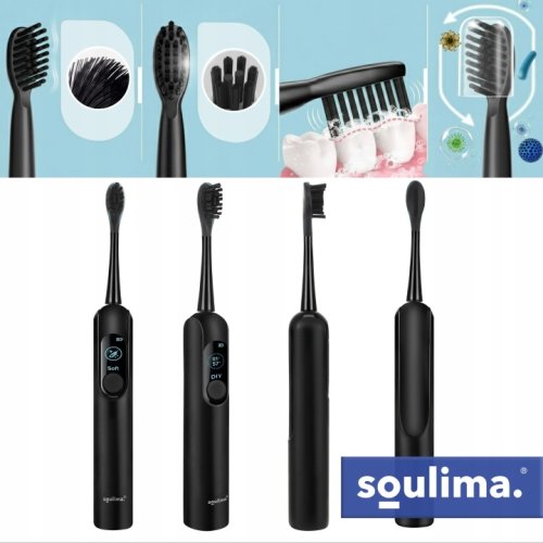 Soulima 26851 Sonický zubní kartáček + 6 hlavic, 90 000 ot./min, černý