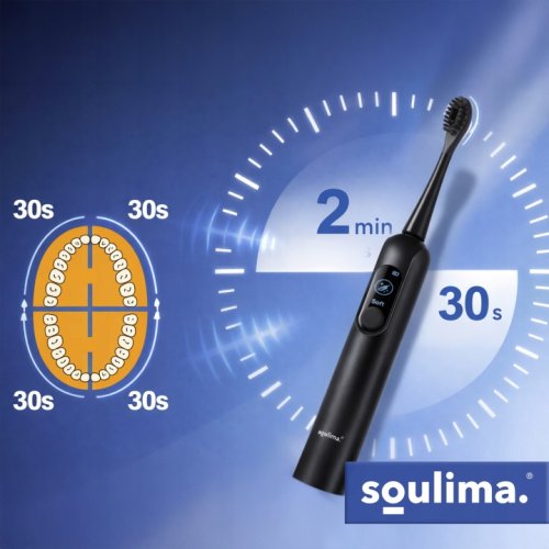 Soulima 26851 Sonický zubní kartáček + 6 hlavic, 90 000 ot./min, černý