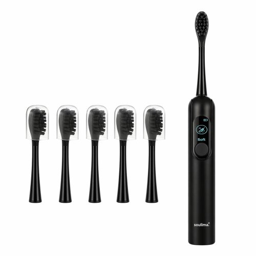 Soulima 26851 Sonický zubní kartáček + 6 hlavic, 90 000 ot./min, černý