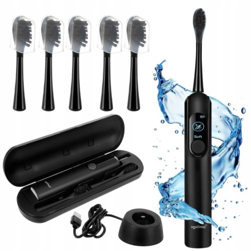 Soulima 26851 Sonický zubní kartáček + 6 hlavic, 90 000 ot./min, černý