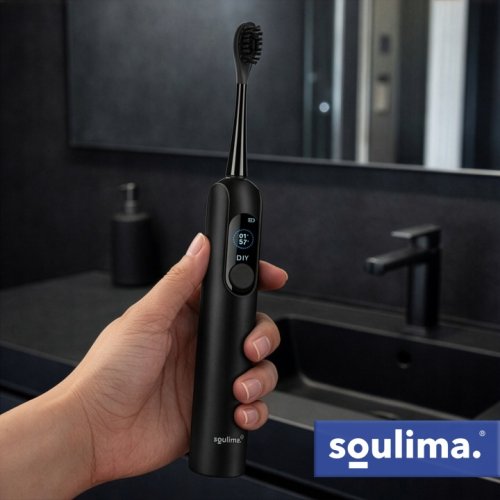 Soulima 26851 Sonický zubní kartáček + 6 hlavic, 90 000 ot./min, černý