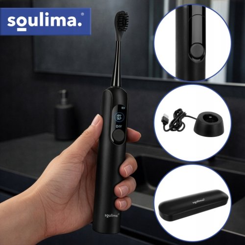 Soulima 26851 Sonický zubní kartáček + 6 hlavic, 90 000 ot./min, černý