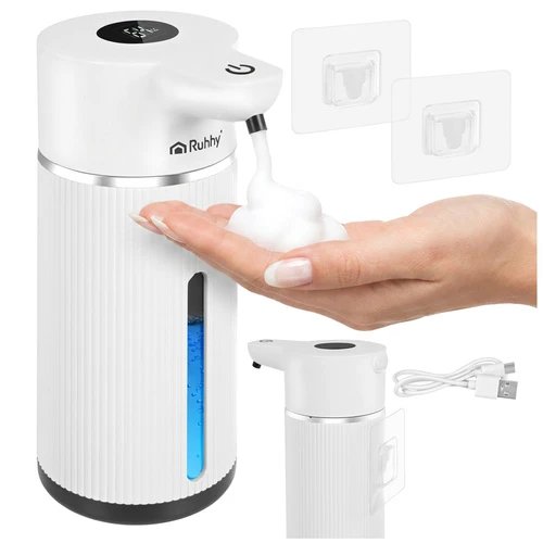 Ruhhy 27653 Bezdotykový dávkovač mýdla 420 ml, LED, USB-C, bílý