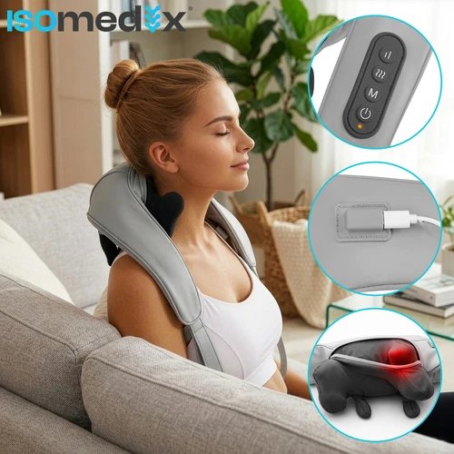 Isomedix 27467 Masážní přístroj na krk Shiatsu s vyhříváním 22,2 W, USB‑C