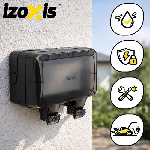 Izoxis 27730 Dvojitá vnější zásuvka s klapkou IP66, 230 - 250 V, 16 A, černá
