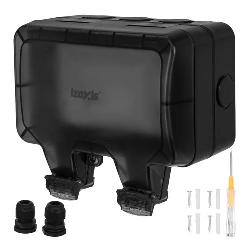 Izoxis 27730 Dvojitá vnější zásuvka s klapkou IP66, 230 - 250 V, 16 A, černá