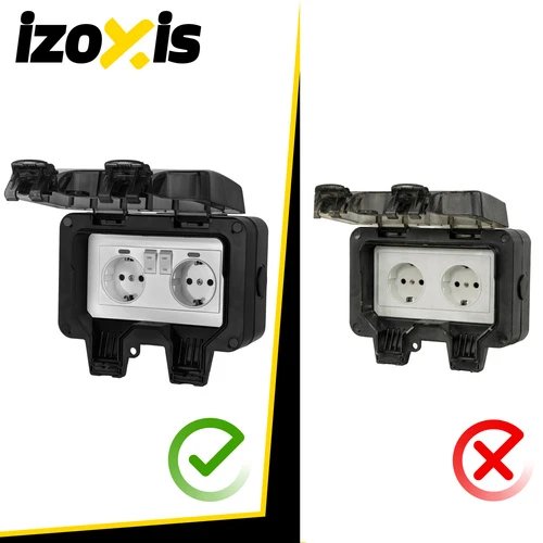 Izoxis 27730 Dvojitá vnější zásuvka s klapkou IP66, 230 - 250 V, 16 A, černá