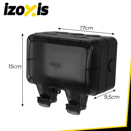 Izoxis 27730 Dvojitá vnější zásuvka s klapkou IP66, 230 - 250 V, 16 A, černá