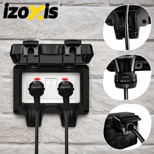 Izoxis 27730 Dvojitá vnější zásuvka s klapkou IP66, 230 - 250 V, 16 A, černá
