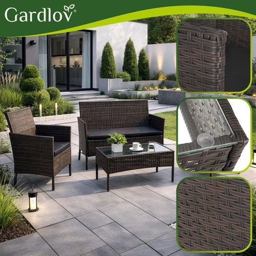 Gardlov 26911 Zahradní nábytek - pohovka, 2 křesla, stolek se sklem, ratan hnědý