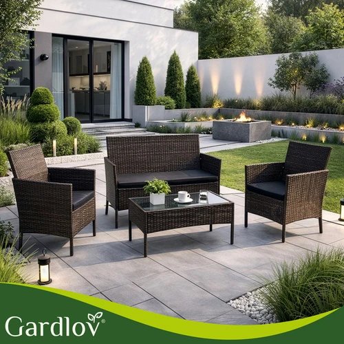 Gardlov 26911 Zahradní nábytek - pohovka, 2 křesla, stolek se sklem, ratan hnědý