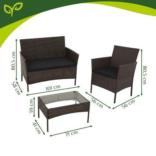 Gardlov 26911 Zahradní nábytek - pohovka, 2 křesla, stolek se sklem, ratan hnědý