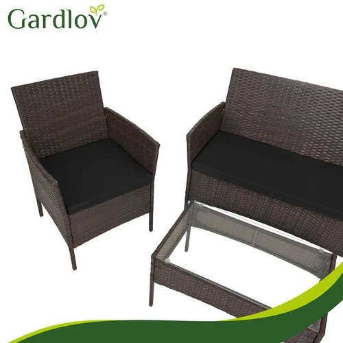 Gardlov 26911 Zahradní nábytek - pohovka, 2 křesla, stolek se sklem, ratan hnědý
