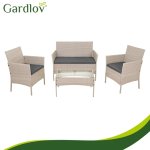 Gardlov 26909 Záhradný nábytok – pohovka, 2 kreslá, stolík so sklenenou doskou, ratanová, béžová