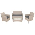 Gardlov 26909 Záhradný nábytok – pohovka, 2 kreslá, stolík so sklenenou doskou, ratanová, béžová