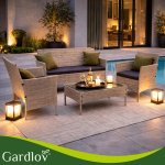 Gardlov 26909 Záhradný nábytok – pohovka, 2 kreslá, stolík so sklenenou doskou, ratanová, béžová