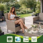 Gardlov 26909 Záhradný nábytok – pohovka, 2 kreslá, stolík so sklenenou doskou, ratanová, béžová