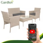 Gardlov 26909 Záhradný nábytok – pohovka, 2 kreslá, stolík so sklenenou doskou, ratanová, béžová
