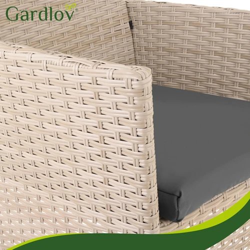 Gardlov 26909 Záhradný nábytok – pohovka, 2 kreslá, stolík so sklenenou doskou, ratanová, béžová