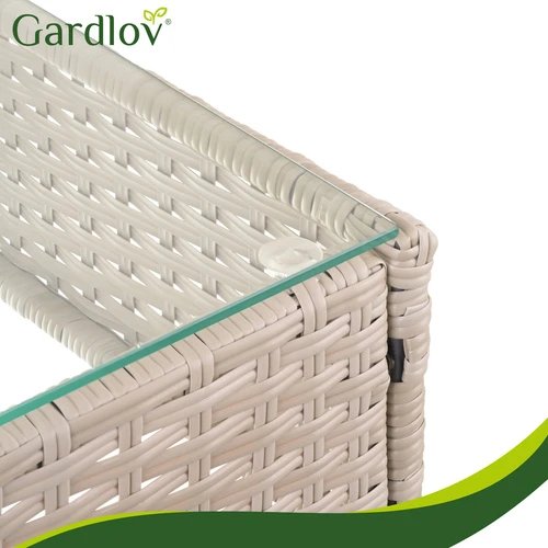 Gardlov 26909 Záhradný nábytok – pohovka, 2 kreslá, stolík so sklenenou doskou, ratanová, béžová