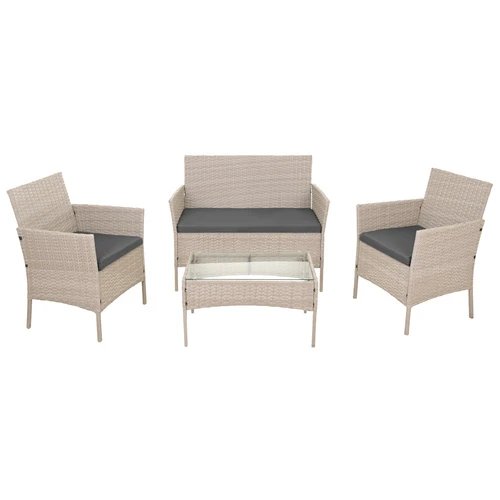 Gardlov 26909 Záhradný nábytok – pohovka, 2 kreslá, stolík so sklenenou doskou, ratanová, béžová