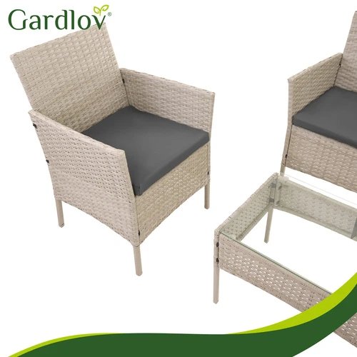Gardlov 26909 Záhradný nábytok – pohovka, 2 kreslá, stolík so sklenenou doskou, ratanová, béžová