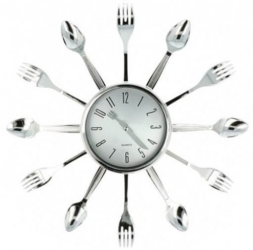 ISO 7962 Kuchynské nástenné hodiny s príbory strieborná