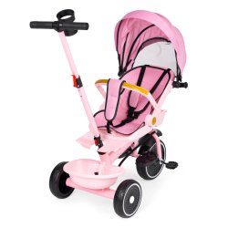 ECOTOYS WQL-066 Dětská tříkolka, kočárek s otočným sedátkem 360°, 2 v 1, růžová