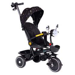 ECOTOYS WQL-186 Dětská tříkolka kočárek s otočným sedátkem 360°, 2 v 1, černá