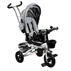 ECOTOYS JM-068 Dětská tříkolka, kočárek s otočným sedátkem 360° Deluxe, šedá