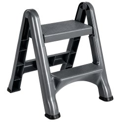 RealG RC-K-2540 Skladací dvojstupňový rebrík s protisklzovými schodíkmi, sivý