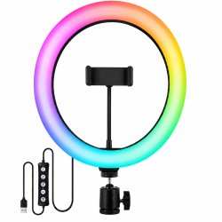 Verk 12485 LED RGB prstencová lampa s držákem na telefon, 10 W, USB, regulace jasu
