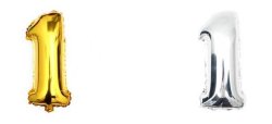 KIK Nafukovacie balónik Číslica 1 40cm strieborná, zlatá