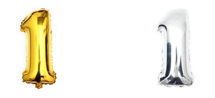 KIK Nafukovacie balónik Číslica 1 40cm strieborná, zlatá
