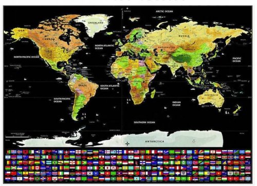 Malatec Veľká Stieracia mapa sveta s vlajkami Deluxe 82 x 59 cm s príslušenstvom čierna
