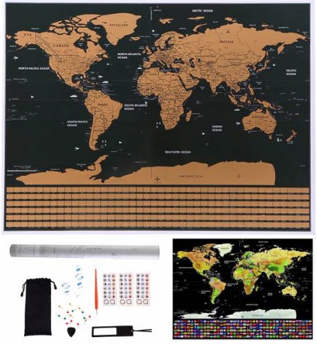 Malatec Veľká Stieracia mapa sveta s vlajkami Deluxe 82 x 59 cm s príslušenstvom čierna