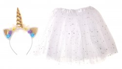 KIK Detský kostým biela sukňa s čelenkou jednorožec