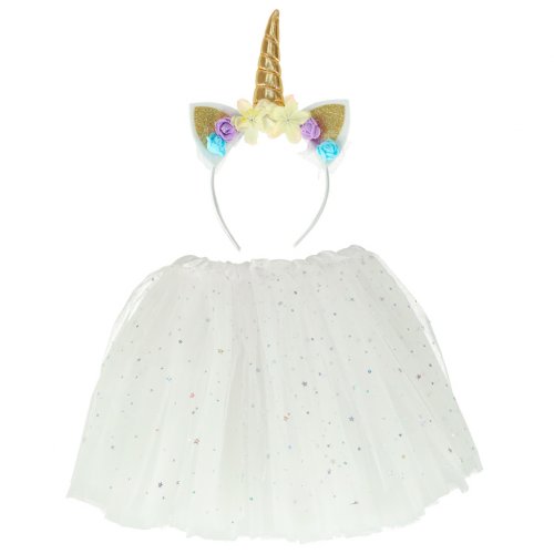 KIK Detský kostým biela sukňa s čelenkou jednorožec