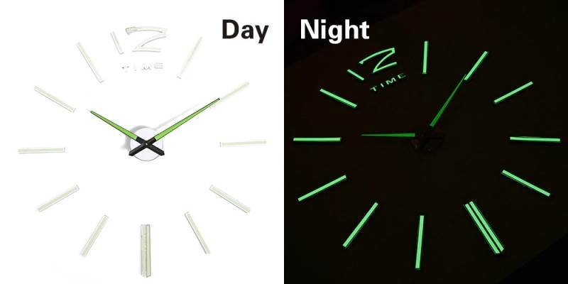 KIK KX7443 Designové 3D nalepovací hodiny fluorescentní 50-60cm