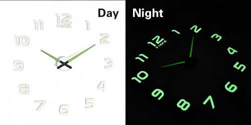 KIK KX7442 Dizajnové 3D nalepovacie hodiny 50-60 cm fluorescenčné