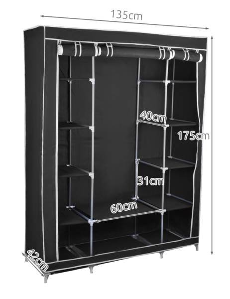 Dvojitá skříň na oblečení 175 cm × 135 cm × 44 cm černá