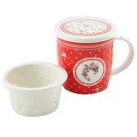 Porcelánový hrnek Elegant red se sítkem a víkem 390 ml - bílé tečky