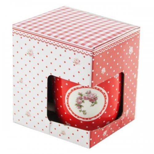 Porcelánový hrnek Elegant red se sítkem a víkem 390 ml - bílé tečky